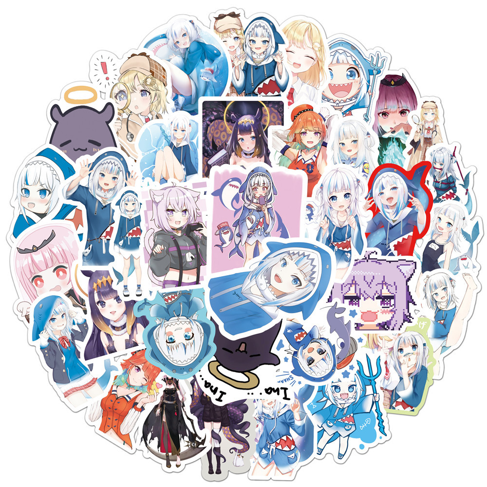 50PCS Gawr Gura Stickers Shark - Kids Toys Cartoon Images 评论和价格